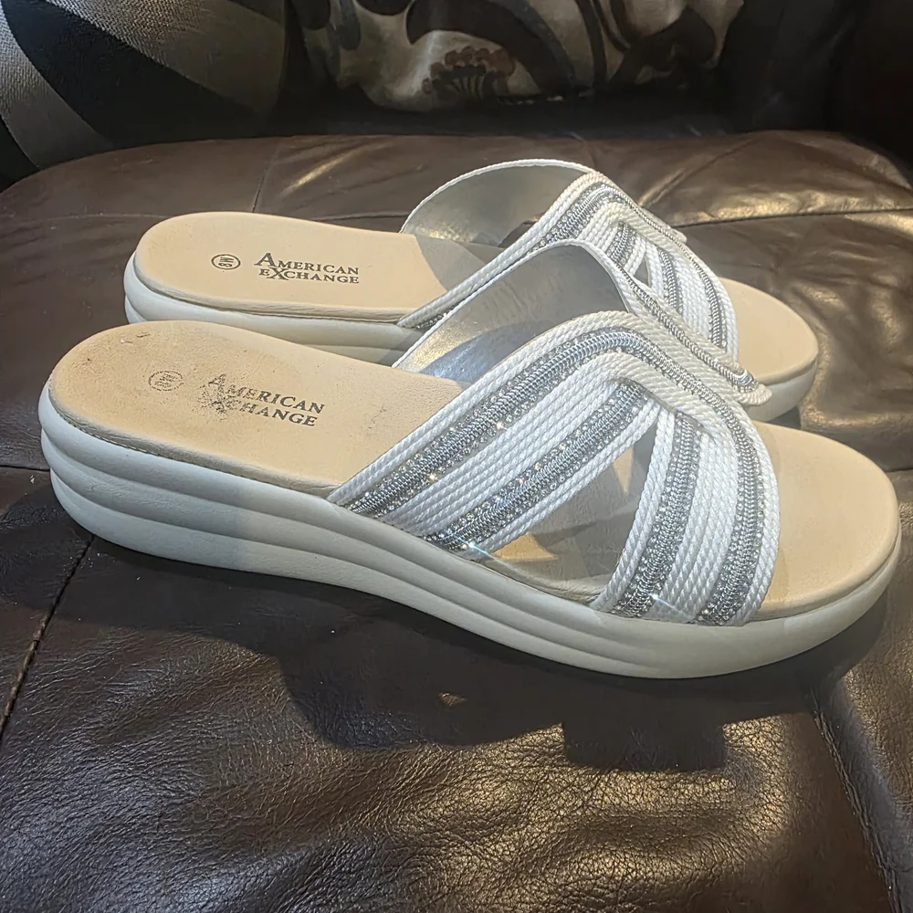 American Exchange White and Silver Braided Slide Sandals - Picture 5 of 7